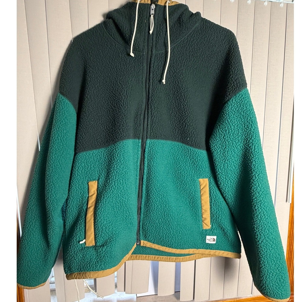 The North Face Womens Sherpa Fleece Full Zip Hooded Jacket Green Teal Large